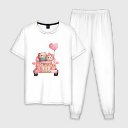 Пижама хлопковая мужская Влюбленные мишки на машине, цвет: белый