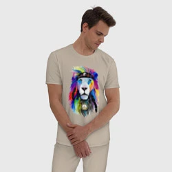 Пижама хлопковая мужская Color lion! Neon!, цвет: миндальный — фото 2