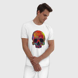 Пижама хлопковая мужская Cool color skull, цвет: белый — фото 2