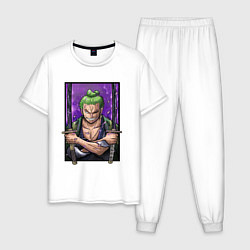 Пижама хлопковая мужская ВАН ПИС ЗОРО One Piece, цвет: белый
