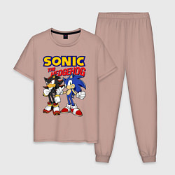 Пижама хлопковая мужская ЕЖ СОНИК SONIC THE HEDGEHOG, цвет: пыльно-розовый
