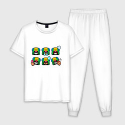 Пижама хлопковая мужская Значки на Леона Пины Бравл Старс Brawl Stars Speci, цвет: белый