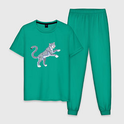 Пижама хлопковая мужская Водяной голубой тигрёнок, символ 2022, цвет: зеленый