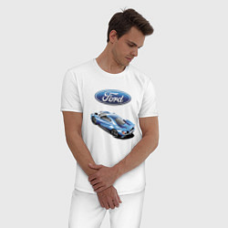 Пижама хлопковая мужская Ford Motorsport Racing team, цвет: белый — фото 2