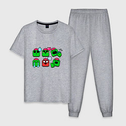 Пижама хлопковая мужская Значки на Спайка Пины Бравл Старс, цвет: меланж