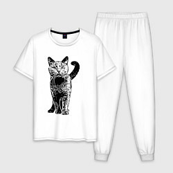 Пижама хлопковая мужская Красивый котик, цвет: белый