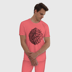 Пижама хлопковая мужская Лев голограмма, цвет: коралловый — фото 2