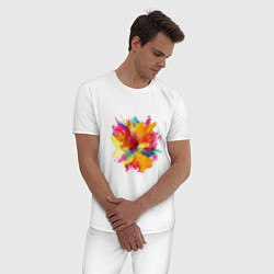 Пижама хлопковая мужская Взрывные краски, цвет: белый — фото 2