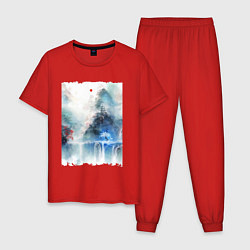 Пижама хлопковая мужская Изумительный японский пейзаж, цвет: красный