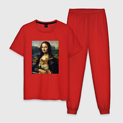 Пижама хлопковая мужская Shiba Inu Mona Lisa, цвет: красный