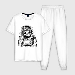 Пижама хлопковая мужская Monkey Astronaut, цвет: белый