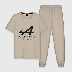 Пижама хлопковая мужская Alpine F1 team Black Logo, цвет: миндальный