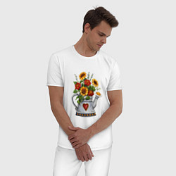 Пижама хлопковая мужская Лейка с цветами, цвет: белый — фото 2
