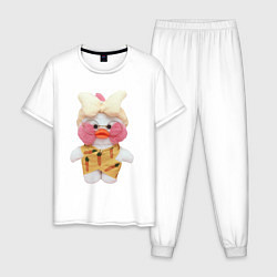 Пижама хлопковая мужская Lalafanfan duck в плоточке, цвет: белый
