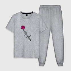 Пижама хлопковая мужская Криптовалюта Полкадот с тигром, цвет: меланж