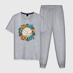 Пижама хлопковая мужская Volleyball - Flowers, цвет: меланж