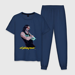 Пижама хлопковая мужская Джонни Cyberpunk2077 Johnny, цвет: тёмно-синий