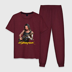 Пижама хлопковая мужская Джонни Cyberpunk2077 Johnny с гитарой, цвет: меланж-бордовый
