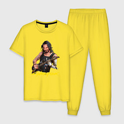 Пижама хлопковая мужская Джонни Cyberpunk2077 Johnny с гитарой, цвет: желтый