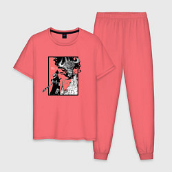 Пижама хлопковая мужская Луффи против Кайдо One Piece, цвет: коралловый