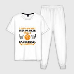 Пижама хлопковая мужская Basketball & Beer, цвет: белый