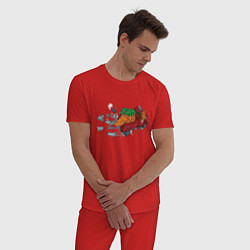 Пижама хлопковая мужская Зайцы-оборотни пытаются отнять королеву-морковь у, цвет: красный — фото 2