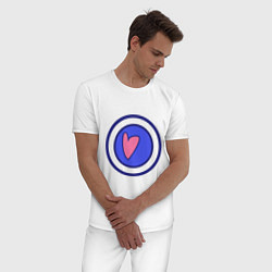 Пижама хлопковая мужская Сердце в круге с обводкой, цвет: белый — фото 2
