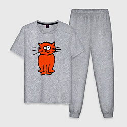 Пижама хлопковая мужская Забаный красный кот, цвет: меланж