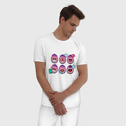 Пижама хлопковая мужская Значки на Розу Пины Бравл Старс Rosa, цвет: белый — фото 2