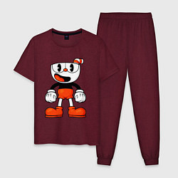Пижама хлопковая мужская Cuphead красная чашечка, цвет: меланж-бордовый