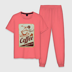 Пижама хлопковая мужская Coffee Cup Retro, цвет: коралловый