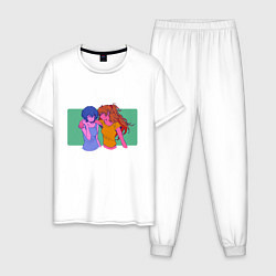 Пижама хлопковая мужская Рей Аянами и Аска Ленгли Евангелион, цвет: белый