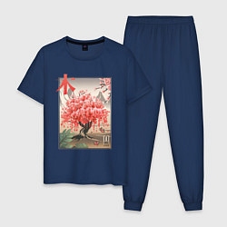 Пижама хлопковая мужская Цветущая Сакура Япония, цвет: тёмно-синий