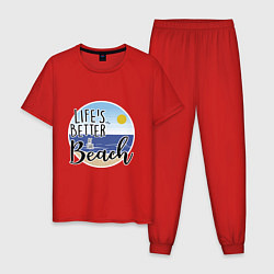 Пижама хлопковая мужская Пляжная жизнь, цвет: красный