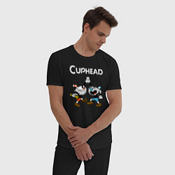 Пижама хлопковая мужская Cuphead веселые чашечки, цвет: черный — фото 2
