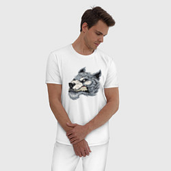 Пижама хлопковая мужская Свирепый волчара, цвет: белый — фото 2
