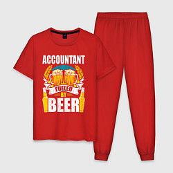 Пижама хлопковая мужская Бухгалтер подпитывается пивом, цвет: красный