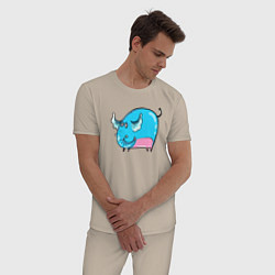Пижама хлопковая мужская Большой голубой слон, цвет: миндальный — фото 2