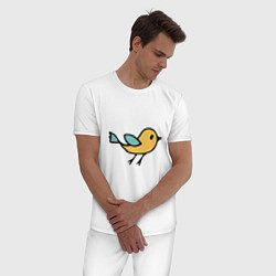 Пижама хлопковая мужская Птицы голубого и желтого цвета, цвет: белый — фото 2