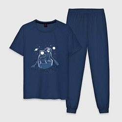 Пижама хлопковая мужская Через Галактику на лодке, цвет: тёмно-синий