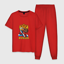 Пижама хлопковая мужская Хоккей - Russia, цвет: красный
