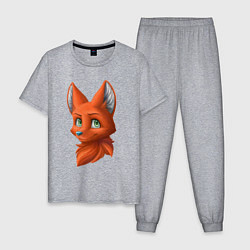 Пижама хлопковая мужская Милая лисичка Cute fox, цвет: меланж