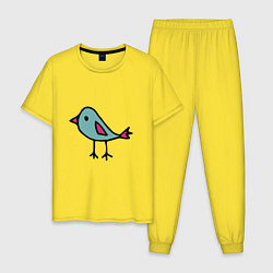 Пижама хлопковая мужская Птичка, голубой и розовый цвет, цвет: желтый