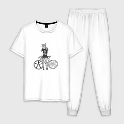 Пижама хлопковая мужская Байк Панк и Велосипед, цвет: белый