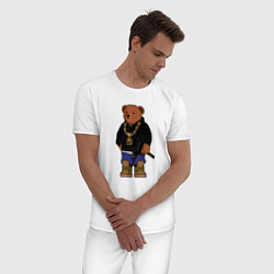 Пижама хлопковая мужская Gangsta bear Крутой мишка, цвет: белый — фото 2