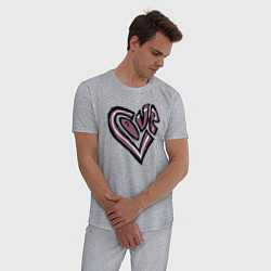 Пижама хлопковая мужская Сердце LOVE рисунок, цвет: меланж — фото 2