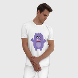 Пижама хлопковая мужская Purple monster, цвет: белый — фото 2