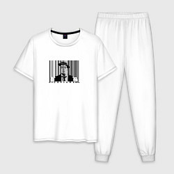 Пижама хлопковая мужская Покупатель за штрих-кодом в клетке, цвет: белый