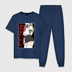 Пижама хлопковая мужская Аниме девушка в юбке, цвет: тёмно-синий