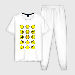Пижама хлопковая мужская Pixel art emoticons 1, цвет: белый